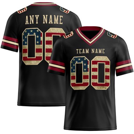 Personalized Vintage Black USA Flag Football Jersey Cream Mesh for Crimson City Personalized Black Vintage USA Flag Crimson-City