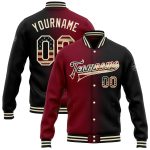 Personalized Black Vintage USA Flag Bomber Jacket Crimson-Cream Gradient Full-Snap Varsity Letterman Fashion Jacket Personalized