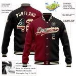 Personalized USA Flag Black Crimson-Cream Gradient Bomber Varsity Jacket with Custom Name and Number Personalized Black Vintage