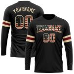 Personalized Black Vintage USA Flag Long Sleeve T-Shirt - Crimson Cream Performance Tee Personalized Black Vintage USA Flag