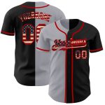 Custom Vintage USA Flag Baseball Jersey Personalized Gray-Red Fashion Split Team Name and Number Personalized Black Vintage