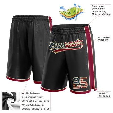 Custom Maroon-Cream USA Vintage Flag Basketball Shorts with Name and Number - Personalized Authentic Team Apparel Personalized