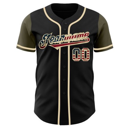 Personalized Vintage USA Flag Baseball Jersey Custom Name & Number - Olive Two Tone Design Personalized Black Vintage USA