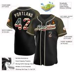 Personalized Vintage USA Flag Baseball Jersey with Custom Name and Number - Black Olive-Cream Raglan Sleeves Personalized