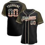 Personalized Vintage Black USA Flag Baseball Jersey Olive-Cream Raglan Sleeves Personalized Black Vintage USA Flag Olive-Cream