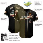 Personalized Vintage USA Flag Baseball Jersey in Black and Olive for Fashion Personalized Black Vintage USA Flag-Olive Split