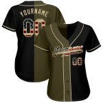 Personalized Vintage USA Flag Baseball Jersey in Black and Olive for Fashion Personalized Black Vintage USA Flag-Olive Split