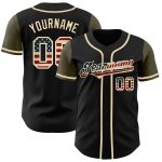 Personalized Black Vintage USA Flag Baseball Jersey - Olive Two Tone Design Personalized Black Vintage USA Flag-Olive Two