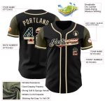 Personalized Black Vintage USA Flag Baseball Jersey - Olive Two Tone Design Personalized Black Vintage USA Flag-Olive Two