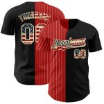 Custom Vintage USA Flag Baseball Jersey for Men - Personalized Red-Cream Pinstripe Team Name & Number, Authentic Split Style