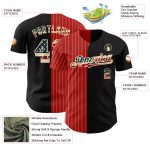 Personalized Vintage USA Flag Baseball Jersey - Black Red-Cream Pinstripe Fashion Style Personalized Black Vintage USA Flag