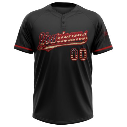 Personalized Vintage USA Flag Softball Jersey - Red Two-Button Unisex Custom Name and Number Personalized Black Vintage USA