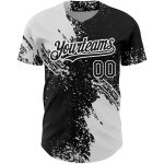Custom 3D Abstract Brush Stroke Baseball Jersey in Black and White Personalized Black White 3D Abstract Brush Stroke Baseball
