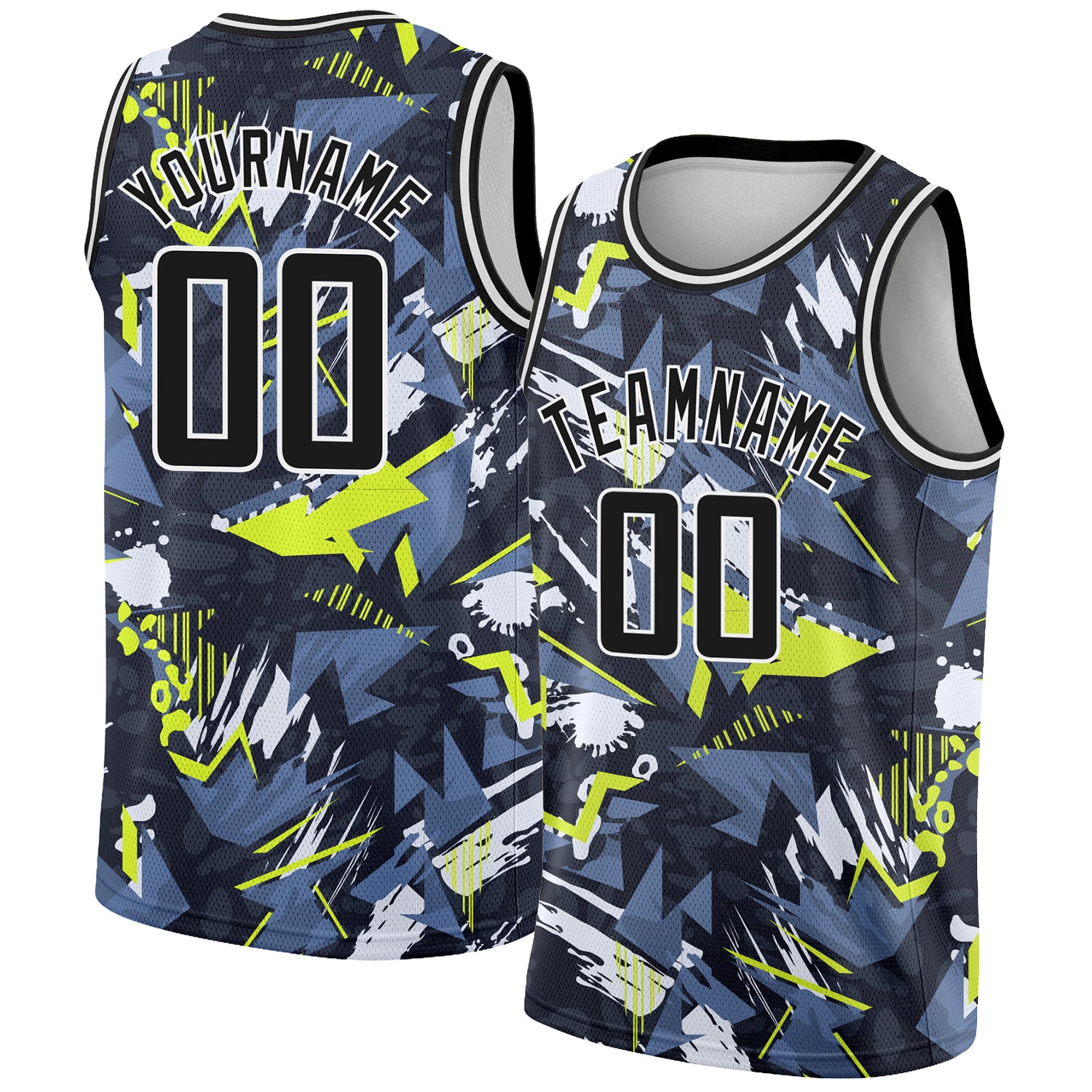 Personalized 3D Abstract Grunge Art Basketball Jersey in Black and White Personalized Black White 3D Abstract Grunge Art