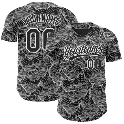 Personalized 3D Abstract Mountains Baseball Jersey in Black and White Personalized Black White 3D Abstract Mountains Baseball