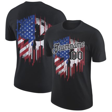 Custom Patriotic 3D American Flag Performance T-Shirt in Black and White Personalized Black White 3D American Flag Patriotic