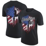 Custom Name Number 3D American Flag Performance T-Shirt, Personalized Patriotic Black White Team Tee Personalized Black White