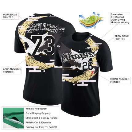 Personalized 3D Black and White Animal Crane T-Shirt for Men and Women Personalized Black White 3D Animal Crane Performance