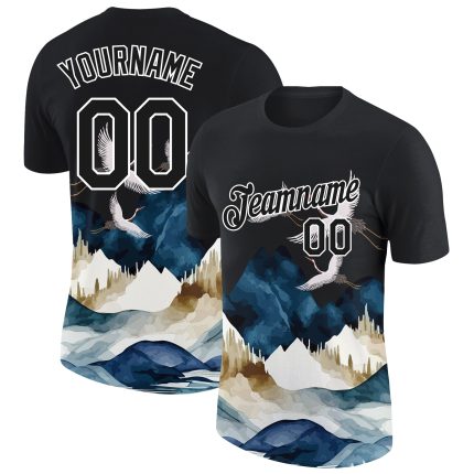 3D Animal Crane Performance T-Shirt - Personalized Black and White Design Personalized Black White 3D Animal Crane Performance