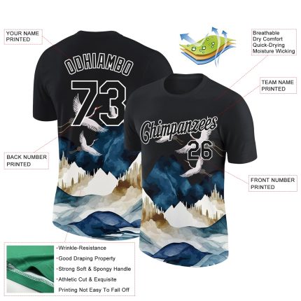 3D Animal Crane Performance T-Shirt - Personalized Black and White Design Personalized Black White 3D Animal Crane Performance