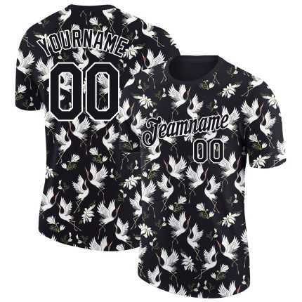 3D Animal Crane Performance T-Shirt - Personalized Black and White Design Personalized Black-White 3D Animal Crane Performance