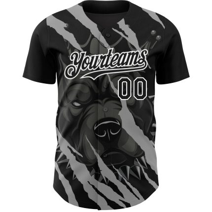 Personalized 3D Pitbull Dog Baseball Jersey | Black and White Design Personalized Black White 3D Animal Pitbull Dog Baseball