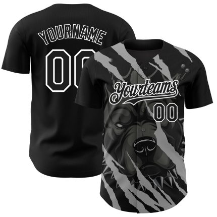 Personalized 3D Pitbull Dog Baseball Jersey | Black and White Design Personalized Black White 3D Animal Pitbull Dog Baseball
