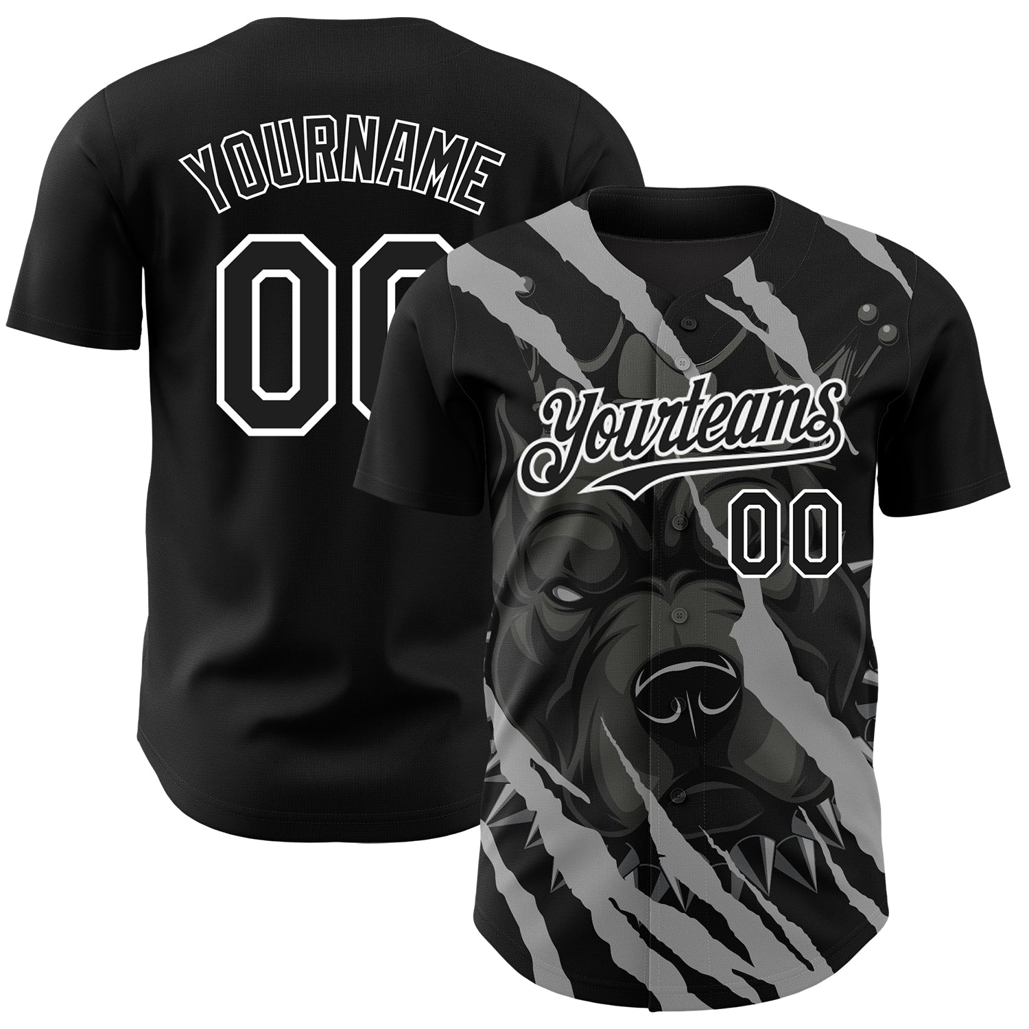 Personalized 3D Pitbull Dog Baseball Jersey | Black and White Design Personalized Black White 3D Animal Pitbull Dog Baseball