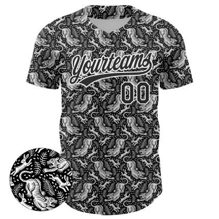 Personalized 3D Animal Tiger Rabbit Baseball Jersey | Black White Design Personalized Black White 3D Animal Tiger And Rabbit