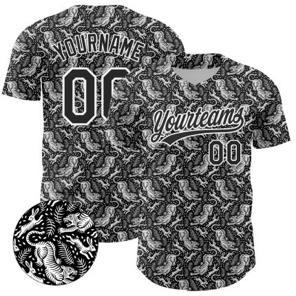 Personalized 3D Animal Tiger Rabbit Baseball Jersey | Black White Design Personalized Black White 3D Animal Tiger And Rabbit