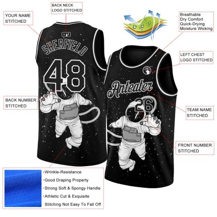 Personalized 3D Astronaut Basketball Jersey in Black and White for Men Personalized Black White 3D Astronaut Basketball Jersey