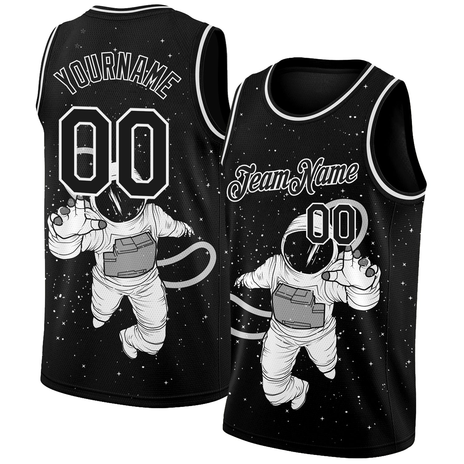 Personalized 3D Astronaut Basketball Jersey in Black and White for Men Personalized Black White 3D Astronaut Basketball Jersey