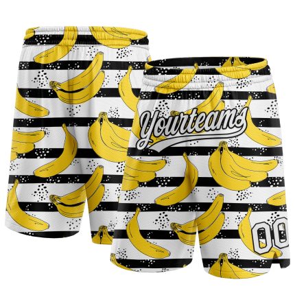 Custom 3D Banana Basketball Shorts in Black and White for Men Personalized Black White 3D Banana Basketball Shorts