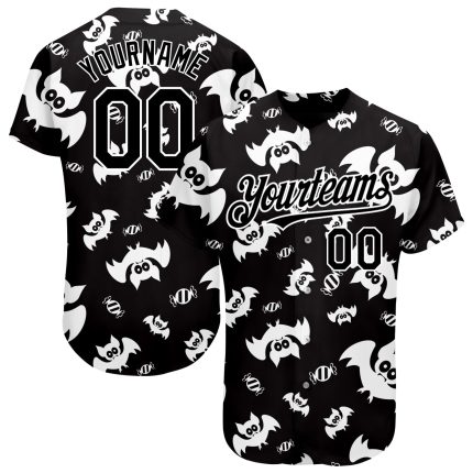 Custom 3D Bat Baseball Jersey - Personalized Black and White Design Personalized Black White 3D Bat Baseball Jersey