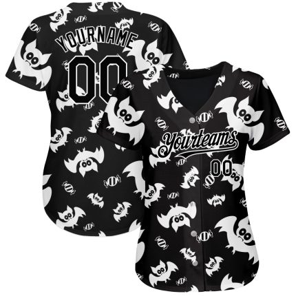Custom 3D Bat Baseball Jersey - Personalized Black and White Design Personalized Black White 3D Bat Baseball Jersey