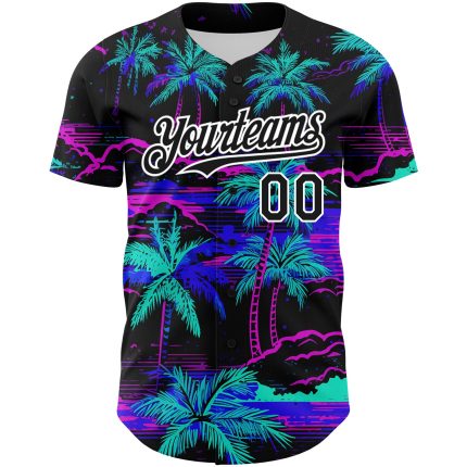 Custom 3D Hawaii Palm Trees Baseball Jersey in Black and White - Personalized Design Personalized Black White 3D Beach Hawaii