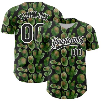 Personalized 3D Cactus Baseball Jersey for Festival, Black and White Design Personalized Black White 3D Cactus Festival Baseball
