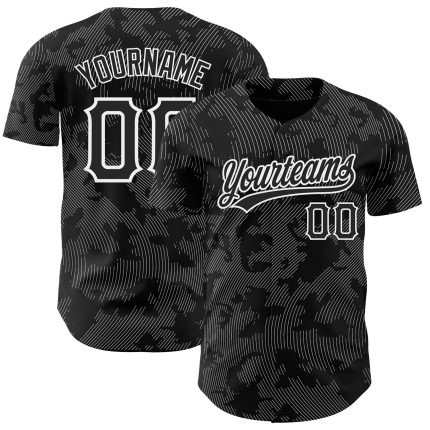 Personalized 3D Curve Lines Baseball Jersey in Black and White for Men and Women Personalized Black White 3D Curve Lines