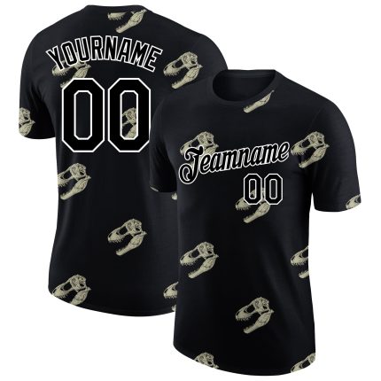 Personalized 3D Dinosaur Skull T-Shirt for Men, Black & White Performance Tee Personalized Black White 3D Dinosaur Skull