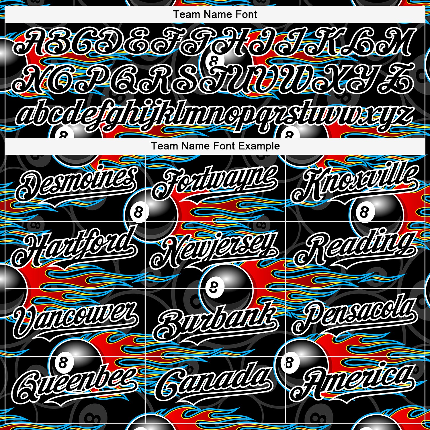 Personalized 3D Black White Flaming Billiards 8 Ball Baseball Jersey Personalized Black White 3D Flaming Billiards Snooker - Image 4