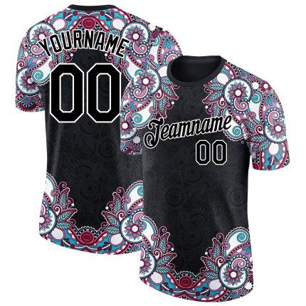 Personalized 3D Floral Design Performance T-Shirt in Black and White Personalized Black White 3D Floral Design Performance