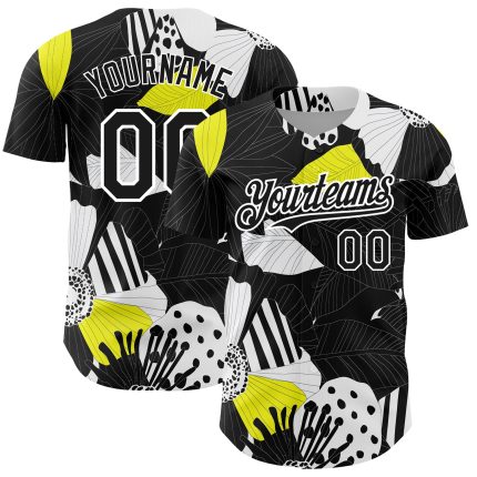 Personalized 3D Flower Baseball Jersey in Black and White for Men and Women Personalized Black White 3D Flower Baseball Jersey