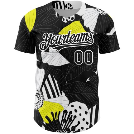 Personalized 3D Flower Baseball Jersey in Black and White for Men and Women Personalized Black White 3D Flower Baseball Jersey