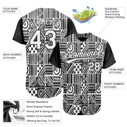 Customized Black White 3D Geometric Monochrome Mosaic Baseball Jersey Personalized Black White 3D Geometric Monochrome Mosaic