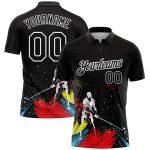 Personalized 3D Golf Polo Shirt for Performance in Black and White Personalized Black White 3D Golfing Performance Golf Polo