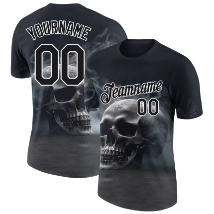 Personalized 3D Gothic Skull T-Shirt in Black and White for Fashion Performance Personalized Black White 3D Gothic Style