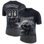 Custom Name and Number 3D Gothic Skull Fashion T-Shirt in Black and White for Team Performance Personalized Black White 3D
