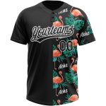 Personalized 3D Hawaii Flamingos Softball Jersey Unisex Black and White Two-Button Personalized Black White 3D Hawaii Flamingos