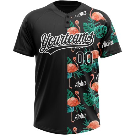 Personalized 3D Hawaii Flamingos Softball Jersey Unisex Black and White Two-Button Personalized Black White 3D Hawaii Flamingos