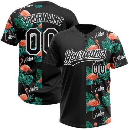 Personalized 3D Hawaii Flamingos Softball Jersey Unisex Black and White Two-Button Personalized Black White 3D Hawaii Flamingos